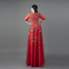 Red Couture Evening Gown with Hand-Beaded Floral Embroidery