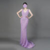 Lavender purple beaded mermaid evening gown with deep V-neck, luxury formal dress for gala red carpet