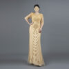 Champagne Gold Beaded Evening Gown - Sheer Half-Sleeve Formal Mermaid Dress