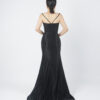 Black beaded prom dress with V-neck straps, elegant mermaid formal gown with slit for women