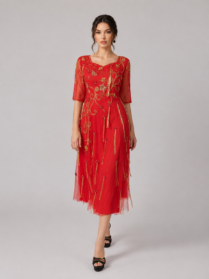 Embellished Tassel Midi Evening Dress
