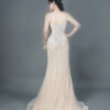 Nude silver beaded prom dress with V-neck straps, elegant mermaid formal gown for women