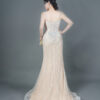 Nude silver beaded prom dress with V-neck straps, elegant mermaid formal gown for women
