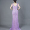 Purple silver beaded prom dress with V-neck, elegant mermaid formal gown for women