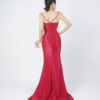 Red beaded prom dress with V-neck straps, elegant mermaid formal gown with slit for women
