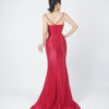 Red beaded prom dress with V-neck straps, elegant mermaid formal gown with slit for women