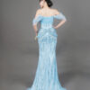 Sky blue beaded strapless mermaid formal dress with tulle sleeves, luxury evening gown for gala red carpet
