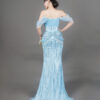 Sky blue beaded strapless mermaid formal dress with tulle sleeves, luxury evening gown for gala red carpet