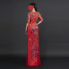 Red & Gold Peacock Beaded Evening Gown | Half-Sleeve Formal Dress for Arabic Weddings & Gala Events