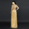 Champagne Tulle Evening Gown with Beaded Vine Embroidery | Half-Sleeve Formal Dress for Weddings