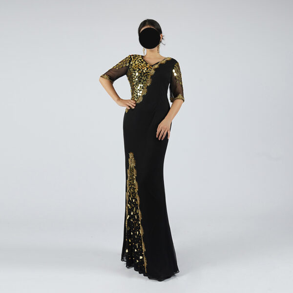 Black & Gold Embellished Evening Gown | Mermaid Silhouette for Arabic Weddings & Royal Galas