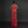 Red & Gold Peacock Beaded Evening Gown | Half-Sleeve Formal Dress for Arabic Weddings & Gala Events