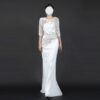 White Evening Gown with Asymmetric Diamond Embellishments | Half-Sleeve Formal Dress