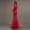 Bright Red Mermaid Evening Gown All-Over Sequin with Feather Trim Long Sleeve Formal Dress for Prom Wedding