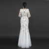 Elegant White Mermaid Evening Gown with Gold Beaded Embroidery & Half-Sleeve Tulle Formal Dress for Wedding Prom