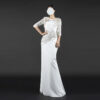 White Evening Gown with Asymmetric Diamond Embellishments | Half-Sleeve Formal Dress