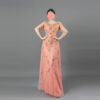 Coral Tulle Half-Sleeve Evening Gown | Hand Beaded Floral & Vine Embroidery Formal Dress for Weddings