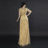 Champagne Tulle Evening Gown with Beaded Vine Embroidery | Half-Sleeve Formal Dress for Weddings