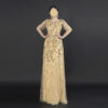 Champagne Tulle Evening Gown with Beaded Vine Embroidery | Half-Sleeve Formal Dress for Weddings