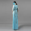Beaded Blue Evening Gown with Sheer Sleeves – Handcrafted Formal Dress