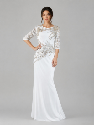 Asymmetric Beaded Mermaid Evening Dress