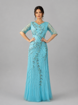 Leaf Rhinestone Beaded Mermaid Evening Dress