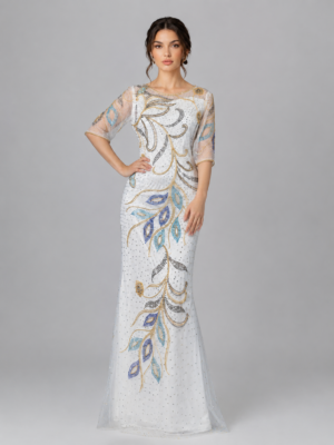 Peacock Pattern Beaded Evening Dress