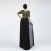 Sheer Sleeve Chiffon Evening Dress with Gold Beaded Embroidery | Perfect for Galas & Weddings