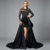 black beaded formal gown with long sleeves luxury evening dress