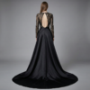 Statement Black Evening Dress with Sheer Beaded Bodice and Dramatic Train | Perfect for Red Carpet & Galas