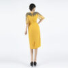 Sheer Sleeve Yellow Cocktail Dress with Intricate Beaded Neckline | Perfect for Special Events