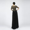 Sheer Sleeve Chiffon Evening Dress with Gold Beaded Embroidery | Perfect for Galas & Weddings