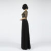 Sheer Sleeve Chiffon Evening Dress with Gold Beaded Embroidery | Perfect for Galas & Weddings