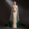 ivory beaded gown with sheer cape, luxury couture evening dress