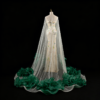 Modest sheer cape evening gown with green floral embroidery for Arab women