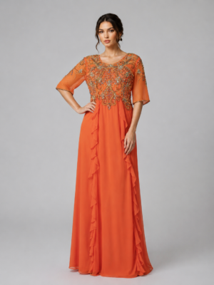 Beaded Ruffle Formal Evening Gown