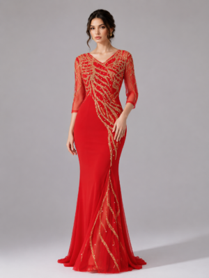 Beaded V-Neck Mermaid Formal Gown