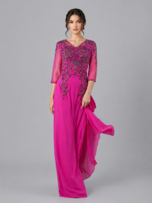 Rhinestone Embellished Floor Length Formal Evening Dress