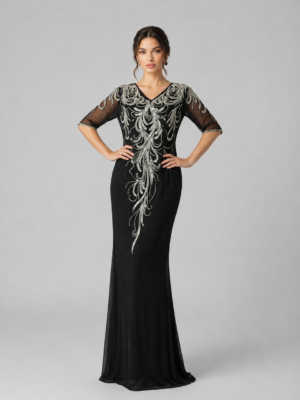 V-Neck Rhinestone Embellished Mermaid Formal Dress