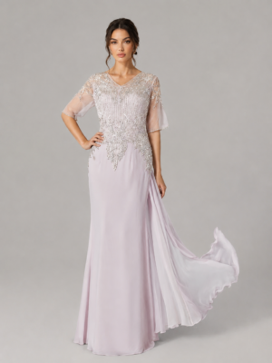 Beaded Lace V-Neck Mermaid Evening Gown