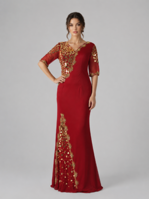 Hand Mirror Beaded Mermaid Gala Maxi Dress