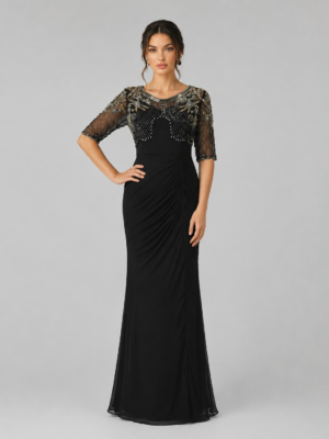Beaded Ruched Mermaid Gala Maxi Dress