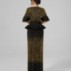 Gradient Gold Beaded Mermaid Evening Gown, Cutout Neck Bubble Sleeve Formal Party Dress