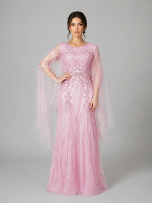 Glamorous Beaded Mermaid Gown: Timeless Charm with Cape Sleeves