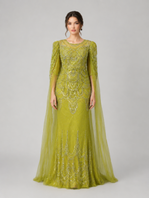 Luxury Beaded Mermaid Formal Dress with Cape Sleeves
