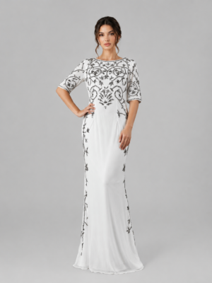 Vintage Vine Beaded Long Formal Gown