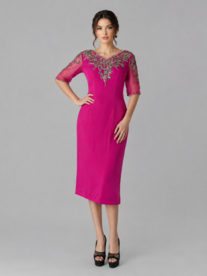 Floral Beaded Midi Formal Dress