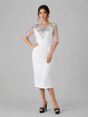Floral Beaded Midi Formal Dress