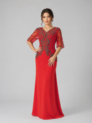 Floral Rhinestone Floor Length Gown