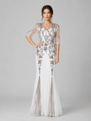 Ornate Rhinestone Split Floor Formal Gown